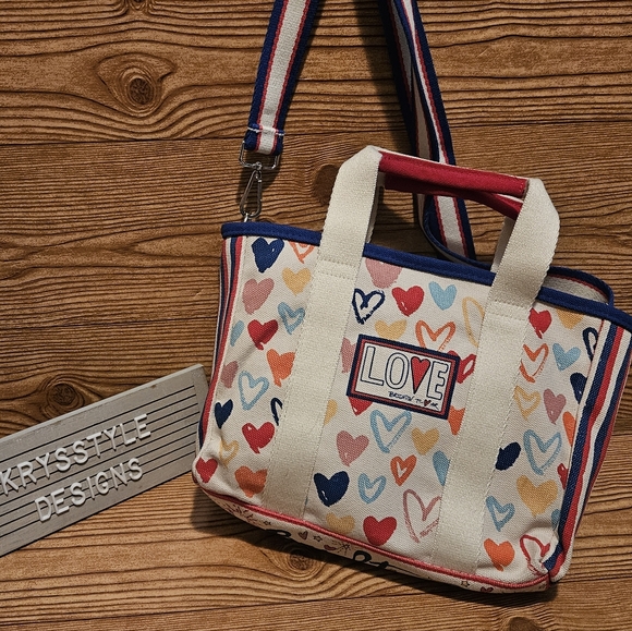 Brighton Handbags - Brighton Mini Canvas Tote Red White And You With Hearts and Love Crossbody